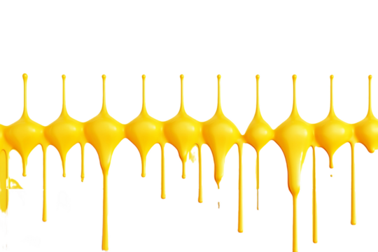Vibrant Yellow Paint Drips Running Down Isolated Wall