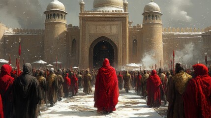 Neon Metropolis Bazaar: A Vibrant Cyberpunk Marketplace in Oil Painting Style with Intricate Patterns