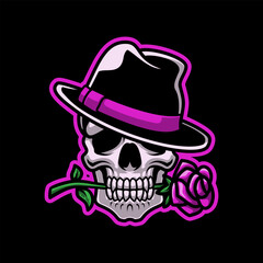 Retro Skull Head In Love With Rose Mascot Vector Illustration is perfect for your brand business