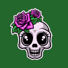 Cute Skull Head In Love With Roses Mascot Vector Illustration is perfect for your brand business