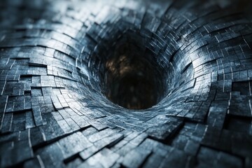 3D render of shattered grids transforming into a vortex., Generative AI