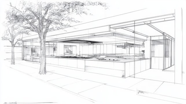 Architectural Sketch Modern Restaurant Design