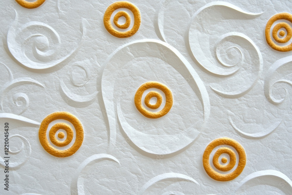 Poster elegant white and gold paper texture with geometric swirls and circular patterns