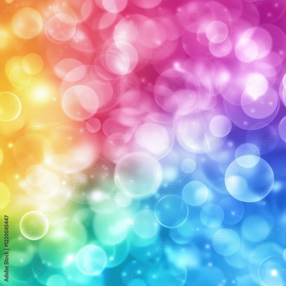 Poster vibrant rainbow bokeh lights abstract background with glowing gradient colors and sparkling luminous
