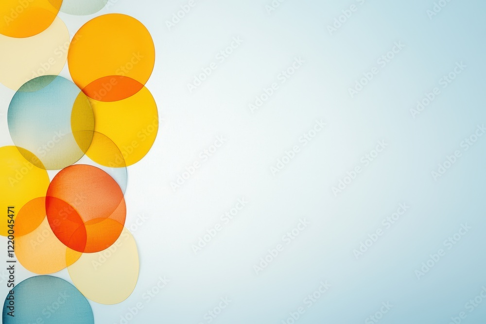Poster light pastel background with abstract circular designs in soft colors