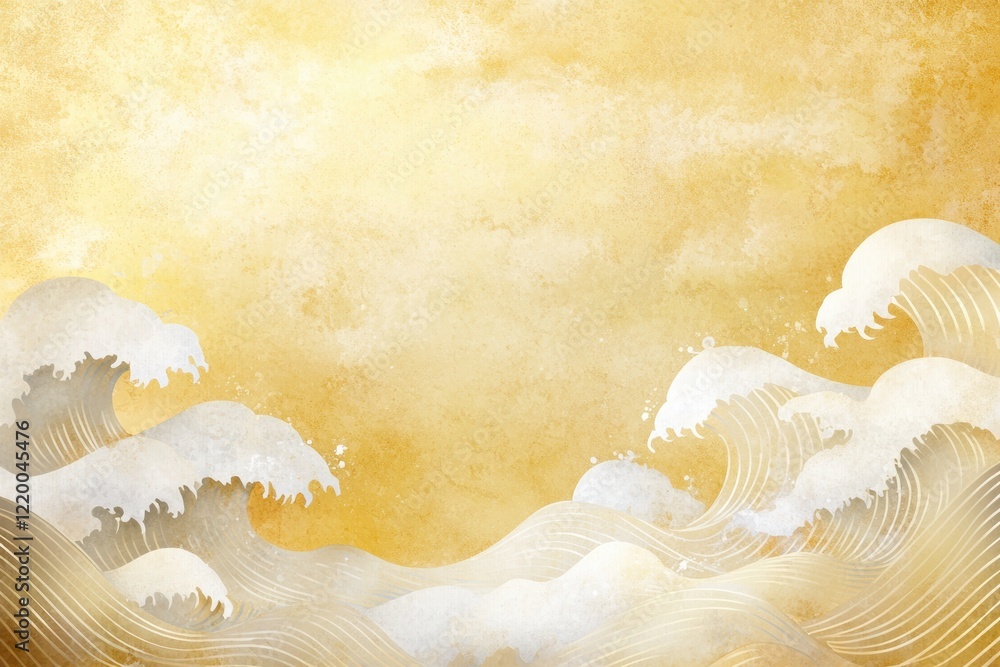 Poster elegant gold cream japanese design with intricate wave patterns and text