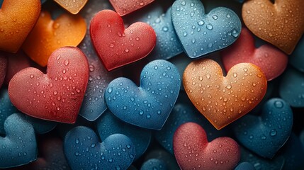 Fototapeta premium Colorful heart stickers scattered for valentine's day in vibrant high-resolution photography