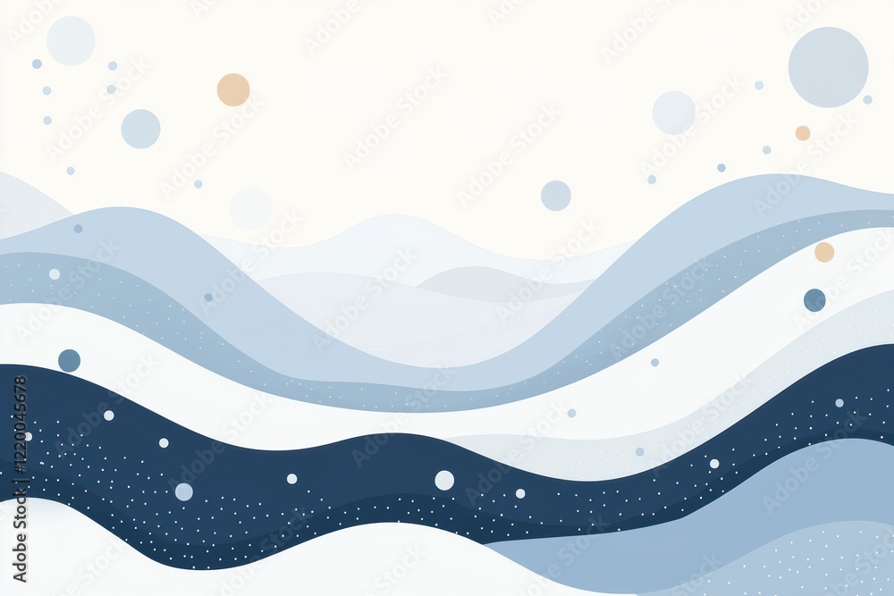 Poster soft blue and white waves with dots in a flowing design for tranquil backgrounds