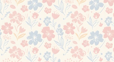Simple, hand-drawn floral elements in soft colors, perfectly tiled for seamless use
