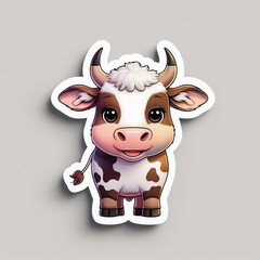 Fototapeta premium AI generative. Cartoon animal sticker design of a cow with white outline on white background. 2