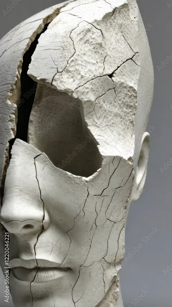 Aufkleber artistic representation of a cracked mannequin head displaying themes of fragility and vulnerability