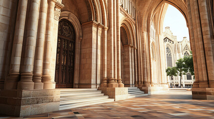 Obraz premium Cathedral exterior - Side walk , Yard, Walkway. Retouch and reimagine from original photos 