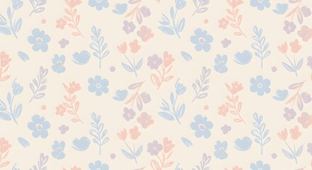 Simple, hand-drawn floral elements in soft colors, perfectly tiled for seamless use