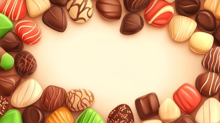 Fototapeta premium Assorted Chocolate Candies Frame Background