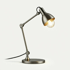 modern desk lamp with brushed metal finish on white background