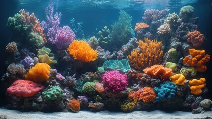 Naklejka premium Vibrant Watercolor Coral Reef Ecosystem with Detailed Textures