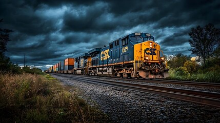 Obraz premium cargo train moving containers across country