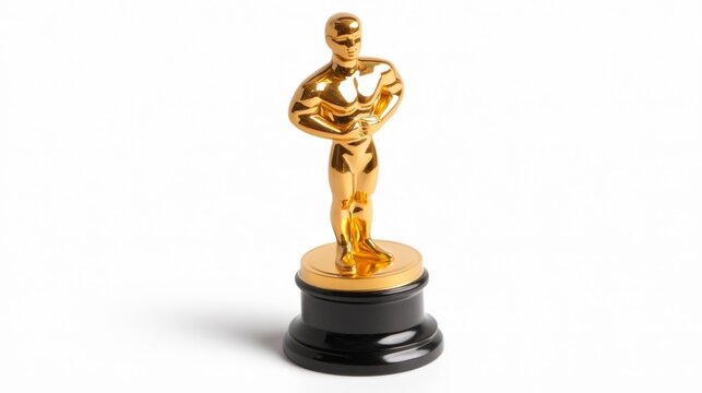 Golden Oscar Statue Award on white background. Generative AI