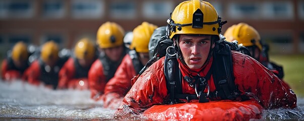 Obraz premium Rescue training exercise coastline action photography open water close-up