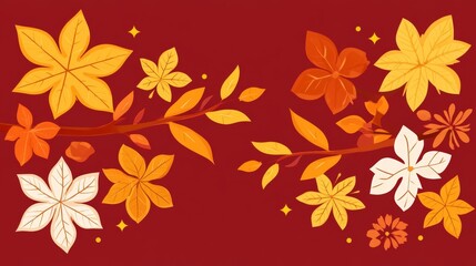 Autumn Leaves Branch Colorful Fall Design
