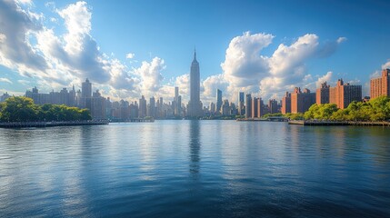 Fototapeta premium Sunny Midtown Manhattan Skyline River Reflection