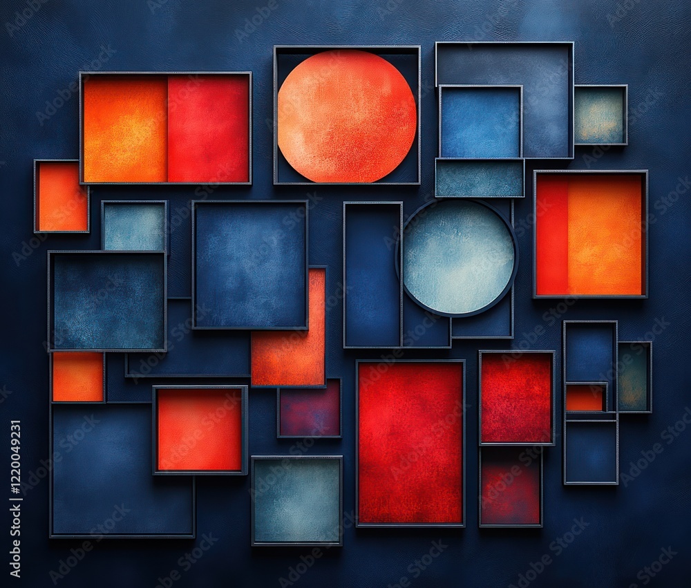 Poster minimalist abstract line art frames set collection on navy background with soft ambient light