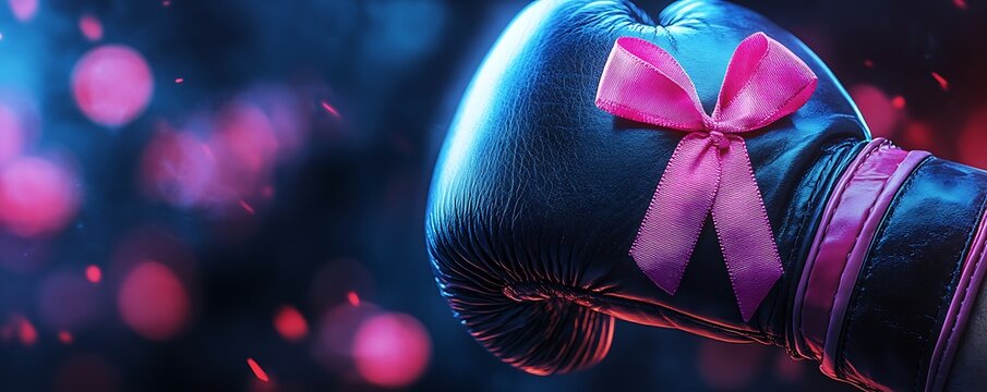 Boxing for a cause pink ribbon gloves sports event nighttime fight