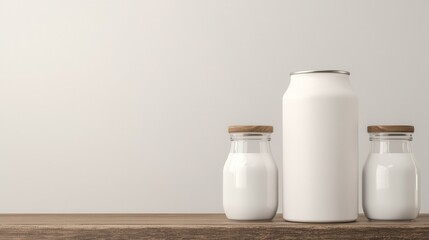 Organic Milk Cans and Jars on Wooden Surface