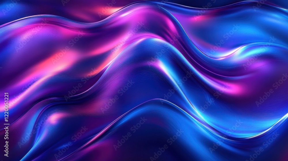 Aufkleber abstract wavy liquid background in blue and purple glossy surfaces with iridescent neon texture