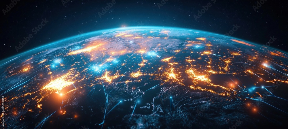 Aufkleber global connectivity and digital transformation through cyber technology and innovation in a futurist