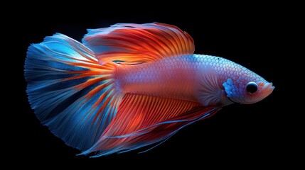 Colorful betta fish swimming, black background, aquarium, pet