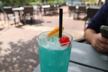 Colorful cocktail on the table at a restaurant in downtown Pittsburgh, Pennsylvania