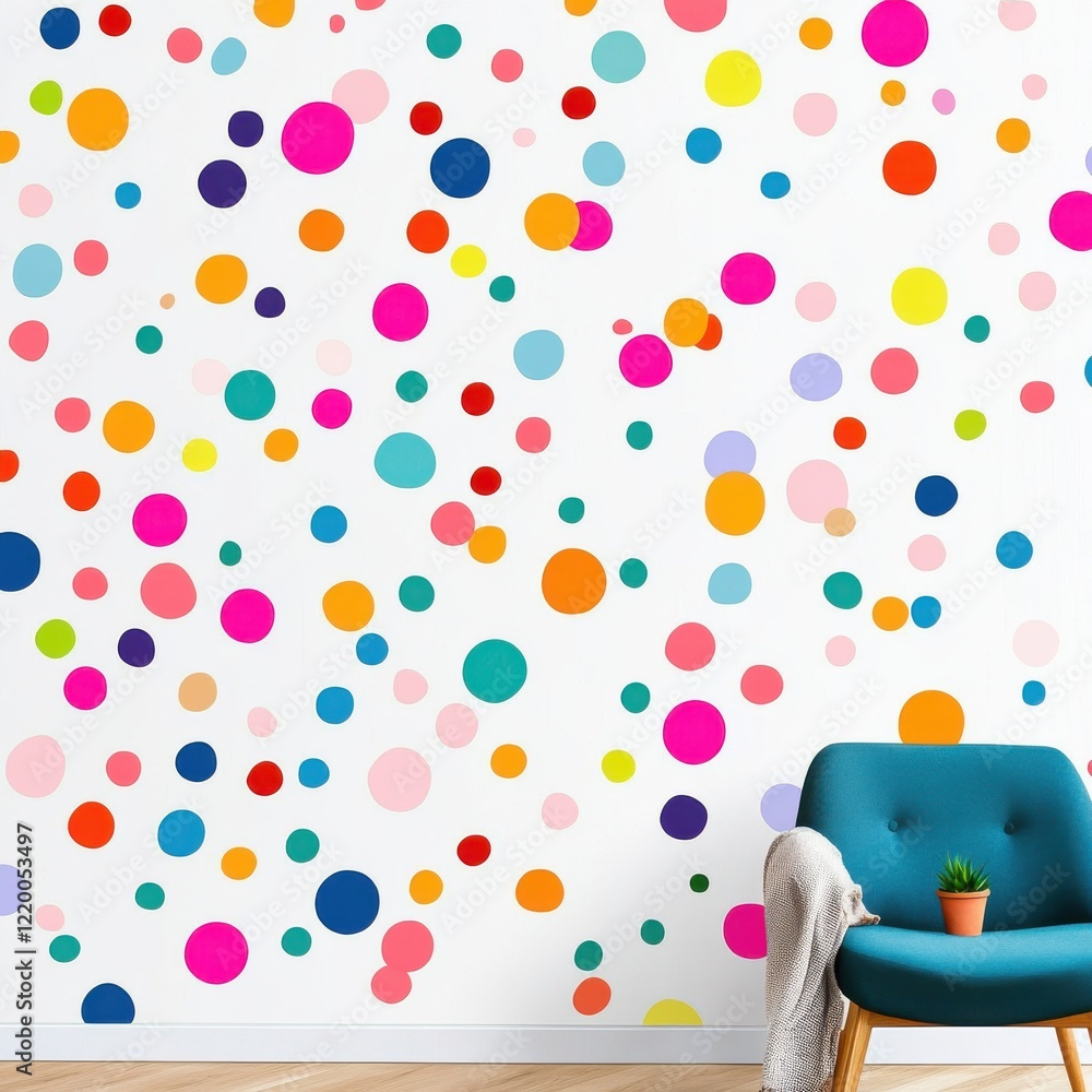 Poster vibrant polka dot abstract pattern with colorful sprinkle of dots on white background