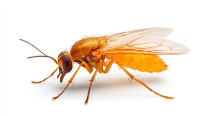 Fototapeta premium Close-up of a mosquito with red eyes on a white background. Generative AI