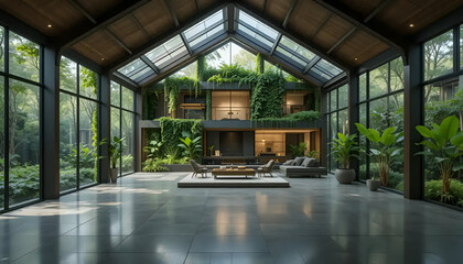 modern green house  A spacious,  interior background