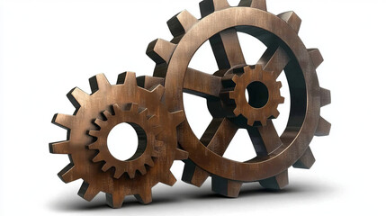 Fototapeta premium 3D rendered bronze gear set illustration of interlocking cogwheels in a rusty metal mechanism with detailed and ornate design showcasing teamwork and collaboration in technology and industry