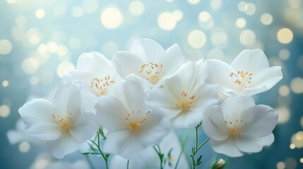 Obraz premium Elegant White Flowers Soft Bokeh Background Serene Peaceful Tribute Memorial Sympathy Grief Remembrance Solace Nature