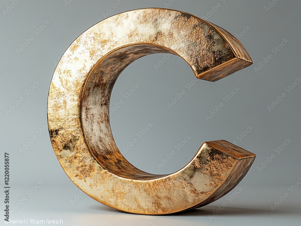 Poster elegant golden letter c in minimalist design with soft natural light on gradient gray background