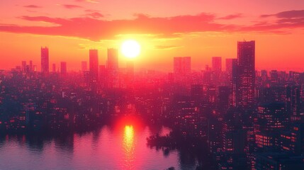 Obraz premium Neon Dreams: Vibrant Futuristic Cityscape Illuminated with Glowing Lights