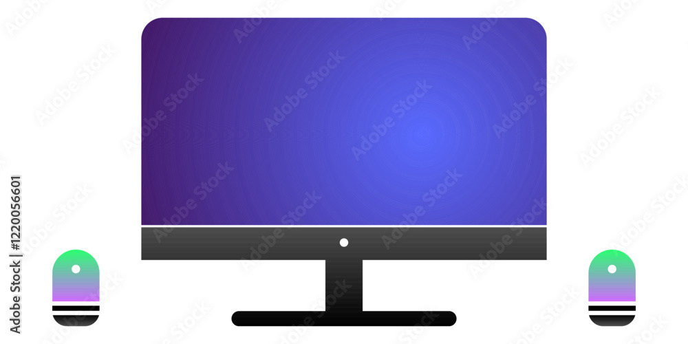 Poster home devices for work and entertainment. personal computer and smart devices, modern gradient icon. 