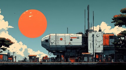 Futuristic Cyberpunk Marketplace Buzzing with Activity, Intricate Cartoon Patterns Enliven the Scene