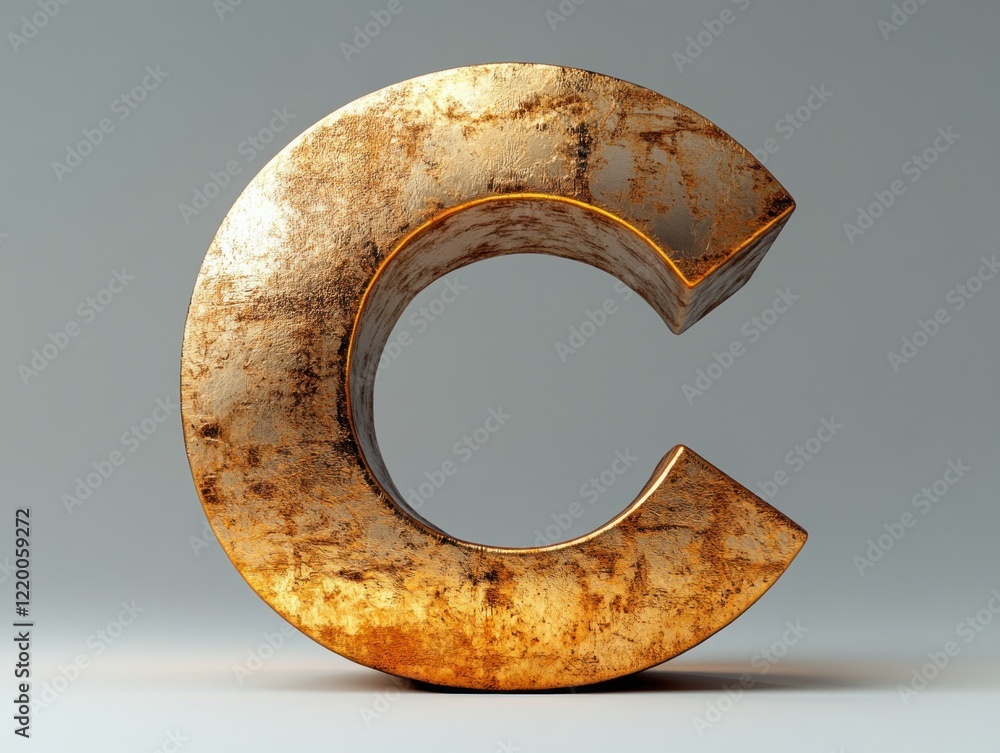 Poster elegant minimalist gold letter c isolated on gradient gray background with soft natural light emphas