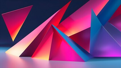  A modern geometric design featuring sharp triangles in gradient hues ranging from bright reds to cool blues.
