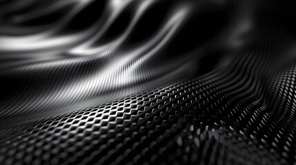 Abstract black and silver textured surface with a wavy pattern.