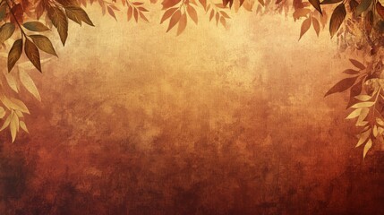 Autumnal Leaves Border on Grunge Background Design