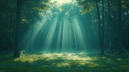 Obraz premium Enchanting Forest Scene in Mystical Fog with Hyper-Realistic Details and Dramatic Shadows