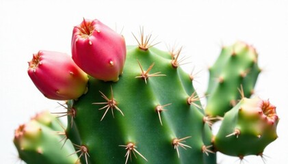 Prickly pear cactus Opuntia isolated on white background with dew drops, nature, dew drops