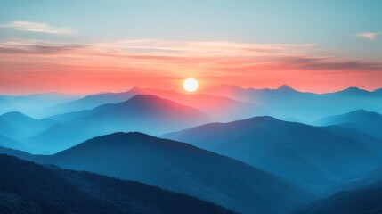 Obraz premium Ethereal Sunrise: Oil Painting of Majestic Mountain Range with Minimal Noise