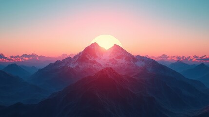 Obraz premium Serene Sunrise Over Majestic Mountain Range - Oil Painting Landscape with Minimal Noise