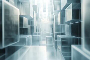 Abstract 3D rendering of translucent spheres floating in a misty environment., Generative AI